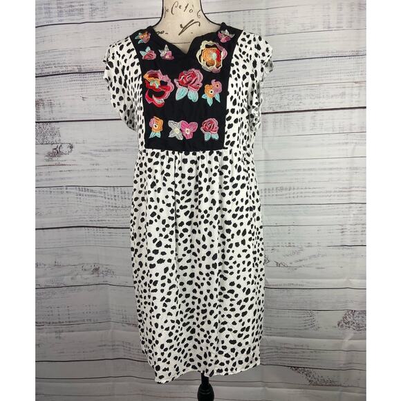 Kirundo Dress Womens M Short Sleeve Animal Print Embroidered Floral Summer - Picture 1 of 11